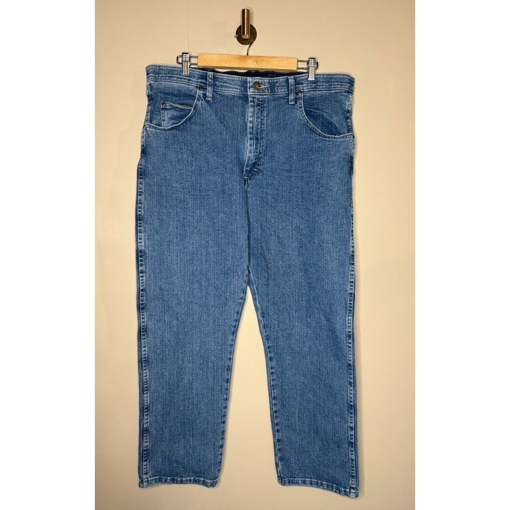 Wrangler Flex Comfort Straight Leg Jeans 38x30‎ Blue Stretch Denim Mens